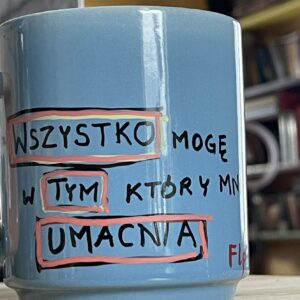 kubek z cytatem biblijnym